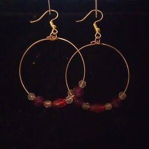 ❤️ Handmade Hoop Red/Purple/Clear beaded Earrings
